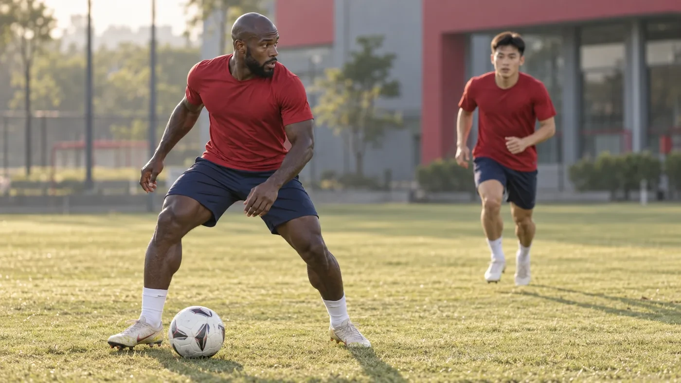 Rimario Gordon tập giữ bóng và quan sát đồng đội