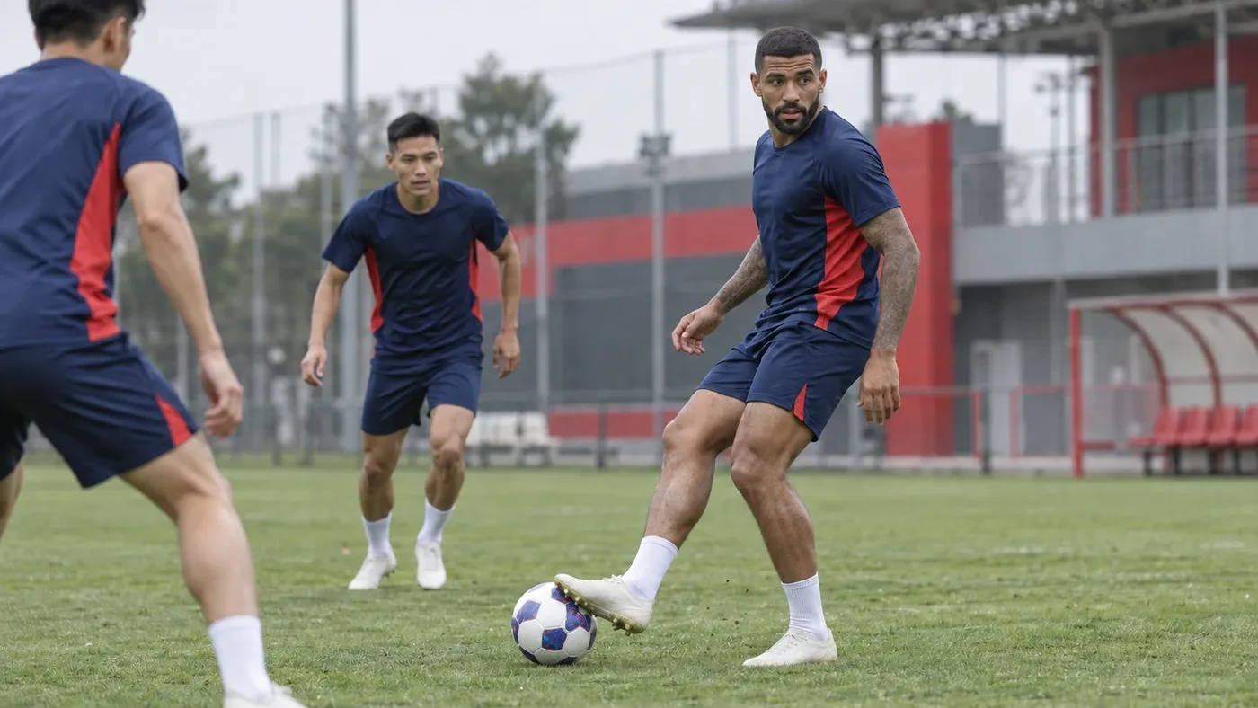 André Luiz mở thân người nhận bóng trong bài tập thoát pressing