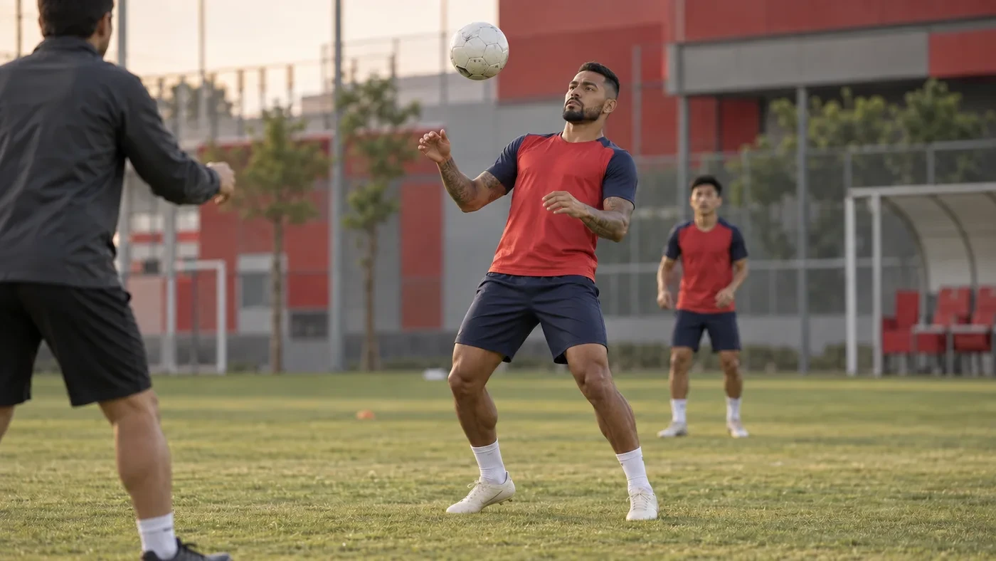 André Luiz tập chọn điểm rơi trong một bài tập bóng bổng