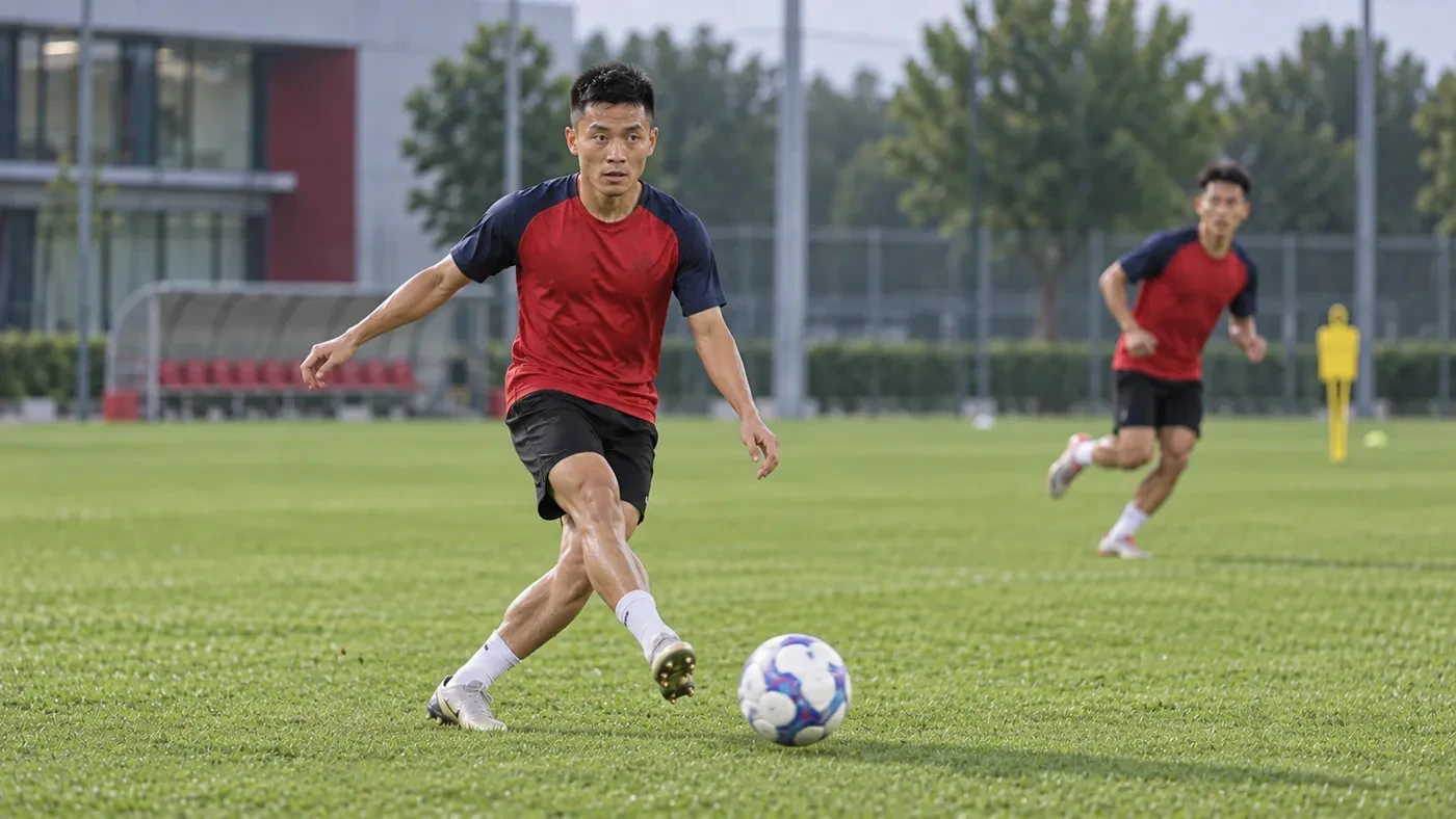 Doãn Ngọc Tân thực hiện đường chuyền chéo trong bài tập