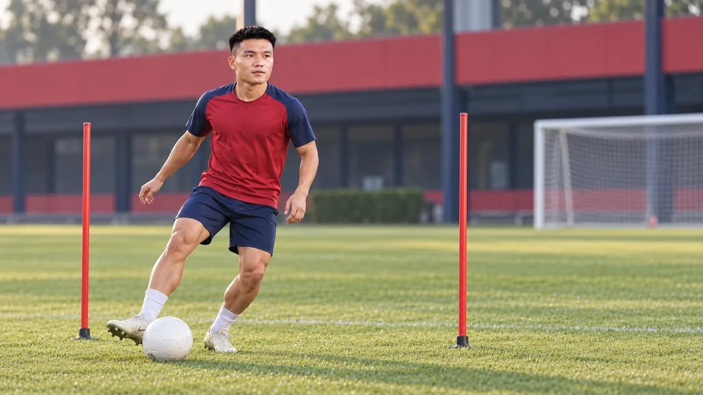 Lê Quốc Nhật Nam xử lý bóng và quan sát hướng chuyền