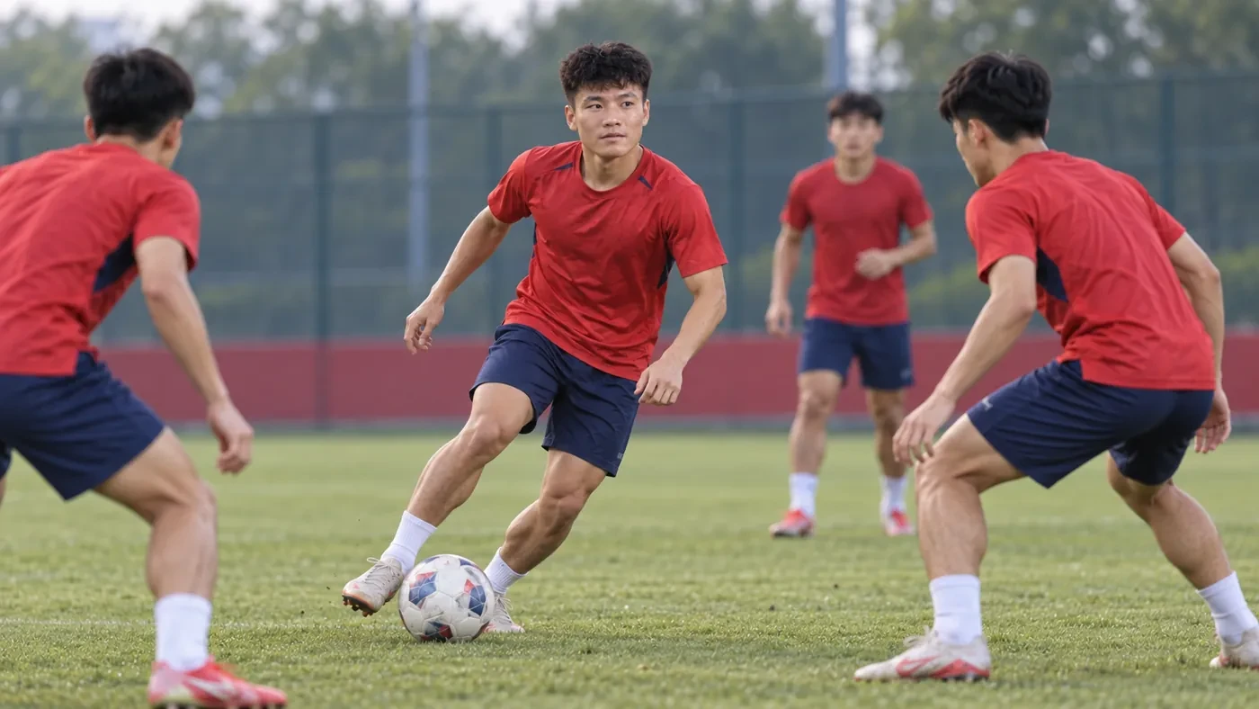 Nguyễn Hoàng Khanh xử lý bóng trong không gian hẹp