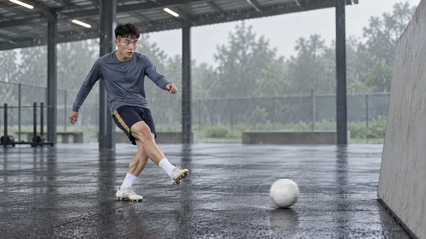 Nguyễn Xuân Bình luyện đường chuyền chéo trong không gian tập có mái che