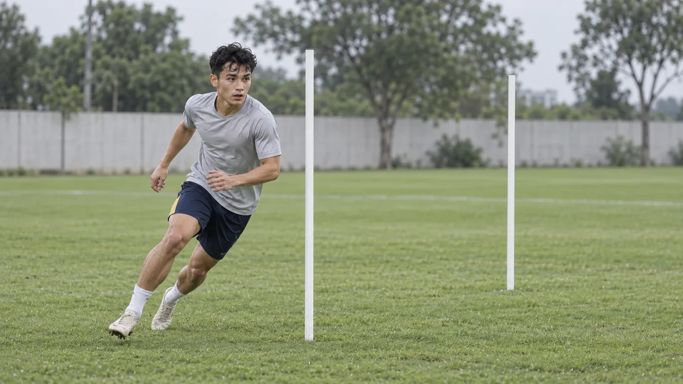 Karim Tran Phi Long tập chạy cong và quan sát trước khi nhận bóng